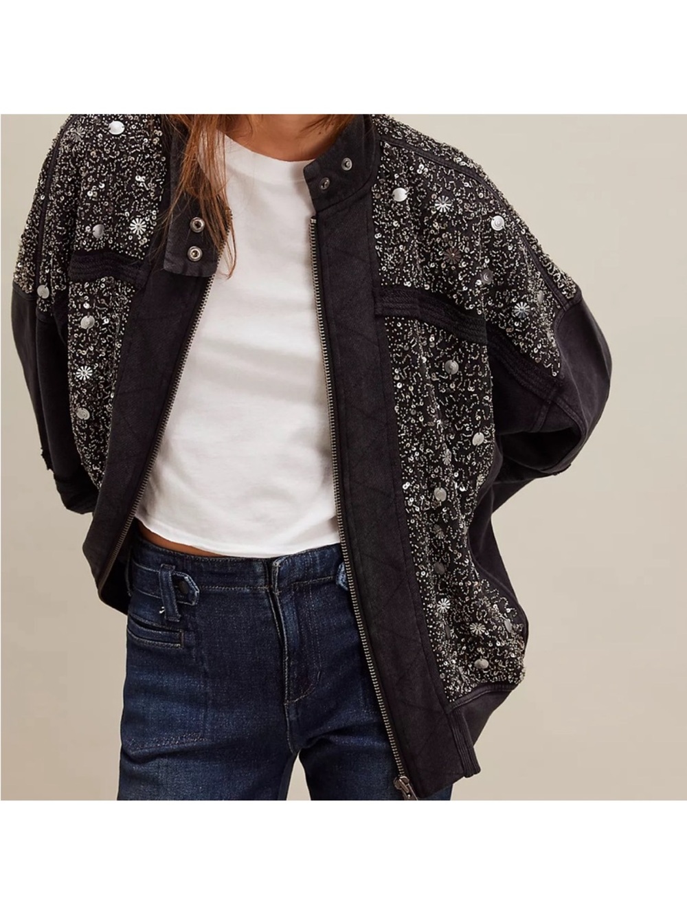 NEW FREE PEOPLE sparkle sweatshirt in black combo